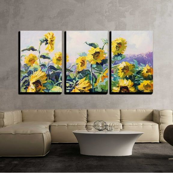 wall26 - 3 Piece Canvas Wall Art - Sunflower - Modern Home Art Stretched and Framed Ready to Hang - 24"x36"x3 Panels