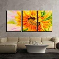 wall26 - 3 Piece Canvas Wall Art - Sunflower, Oil Painting on Canvas - Modern Home Art Stretched and Framed Ready to Hang - 24"x36"x3 Panels