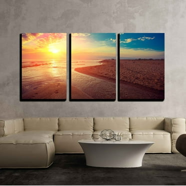 wall26 - 3 Piece Canvas Wall Art - Sunrise Over sea - Modern Home Art Stretched and Framed Ready to Hang - 24&quot;x36&quot;x3 Panels