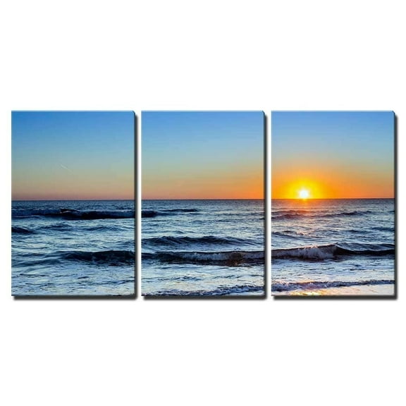 wall26 - 3 Piece Canvas Wall Art - Sunset at Dunas Douradas Beach Seascape Famous Destination in Algarve Portugal - Modern Home Art Stretched and Framed Ready to Hang - 24"x36"x3 Panels
