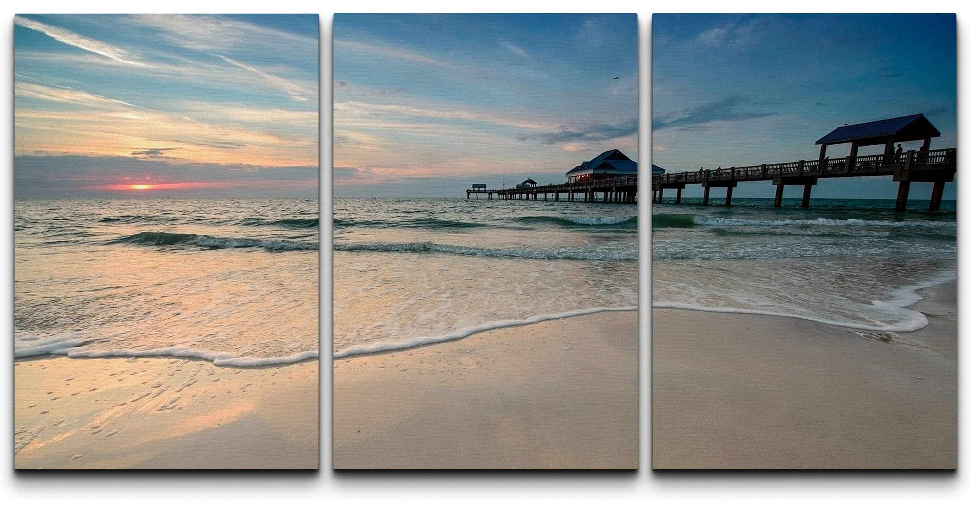 wall26 - 3 Piece Canvas Wall Art - Sunset Near Pier 60 on a Clearwater ...