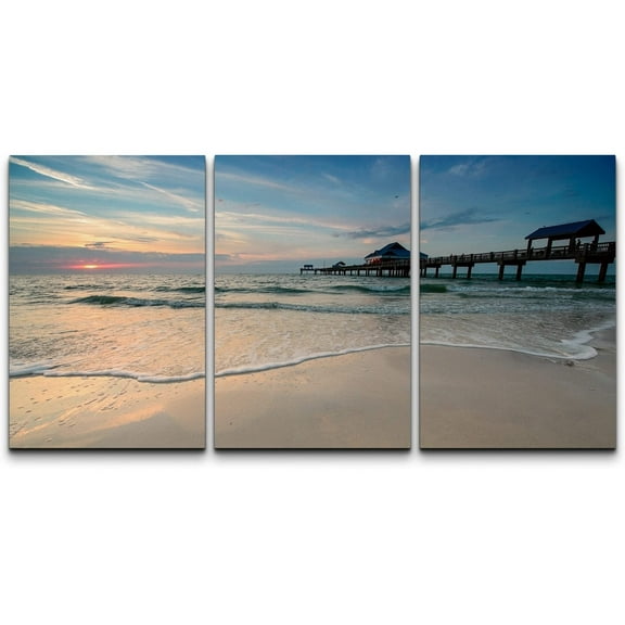 wall26 - 3 Piece Canvas Wall Art - Sunset Near Pier 60 on a Clearwater Beach, Florida, USA - Modern Home Art Stretched and Framed Ready to Hang - 24"x36"x3 Panels