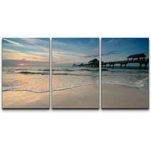 wall26 - 3 Piece Canvas Wall Art - Sunset Near Pier 60 on a Clearwater Beach, Florida, USA - Modern Home Art Stretched and Framed Ready to Hang - 16&quot;x24&quot;x3 Panels