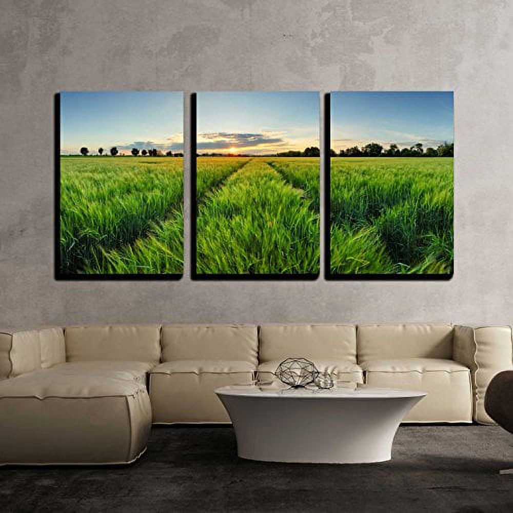wall26 3 Piece Canvas Wall Art Sunset Over Wheat Field with Path