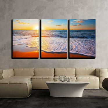 wall26 - 3 Piece Canvas Wall Art - Sunset and sea - Modern Home Art Stretched and Framed Ready to Hang - 24&quot;x36&quot;x3 Panels