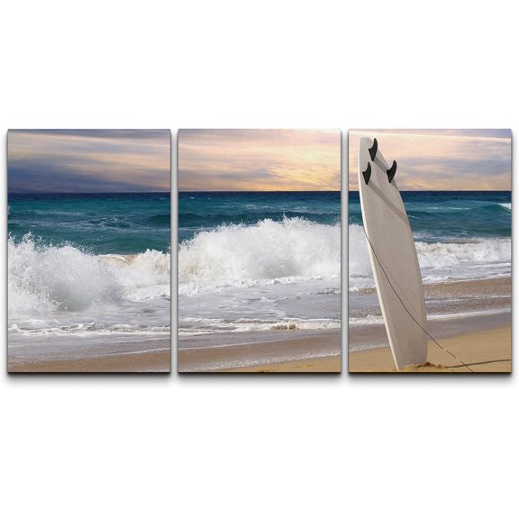 wall26-3 Piece Canvas Wall Art - Surfboard on Fuerteventura Beach - Modern Home Art Stretched and Framed Ready to Hang - 24"x36"x3 Panels
