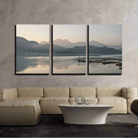 wall26 - 3 Piece Canvas Wall Art - Taiwan Landmark Sun Moon Lake Beautiful Scenery - Modern Home Art Stretched and Framed Ready to Hang - 16"x24"x3 Panels