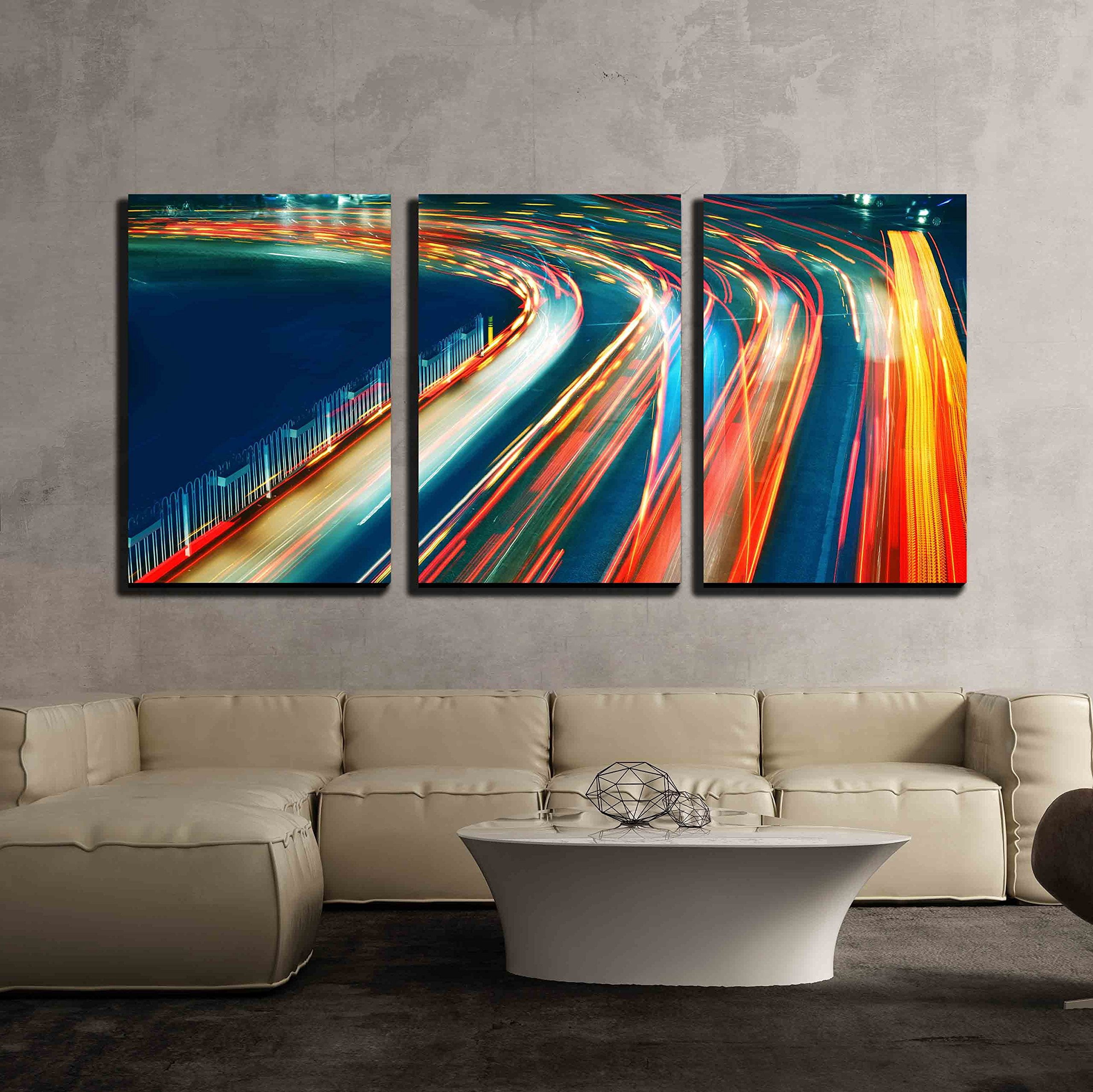 wall26 - 3 Piece Canvas Wall Art - The Light Trails on The Steet ...