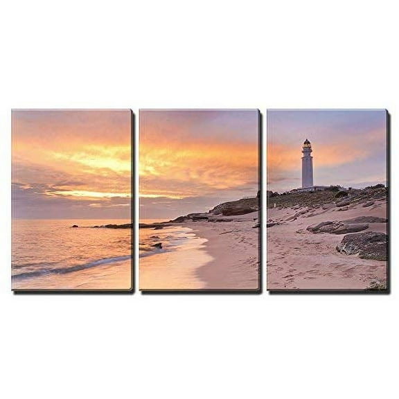 wall26 - 3 Piece Canvas Wall Art - The Lighthouse Near Cadiz Where The Great Battle of Trafalgar Took Place. - Modern Home Art Stretched and Framed Ready to Hang - 24"x36"x3 Panels