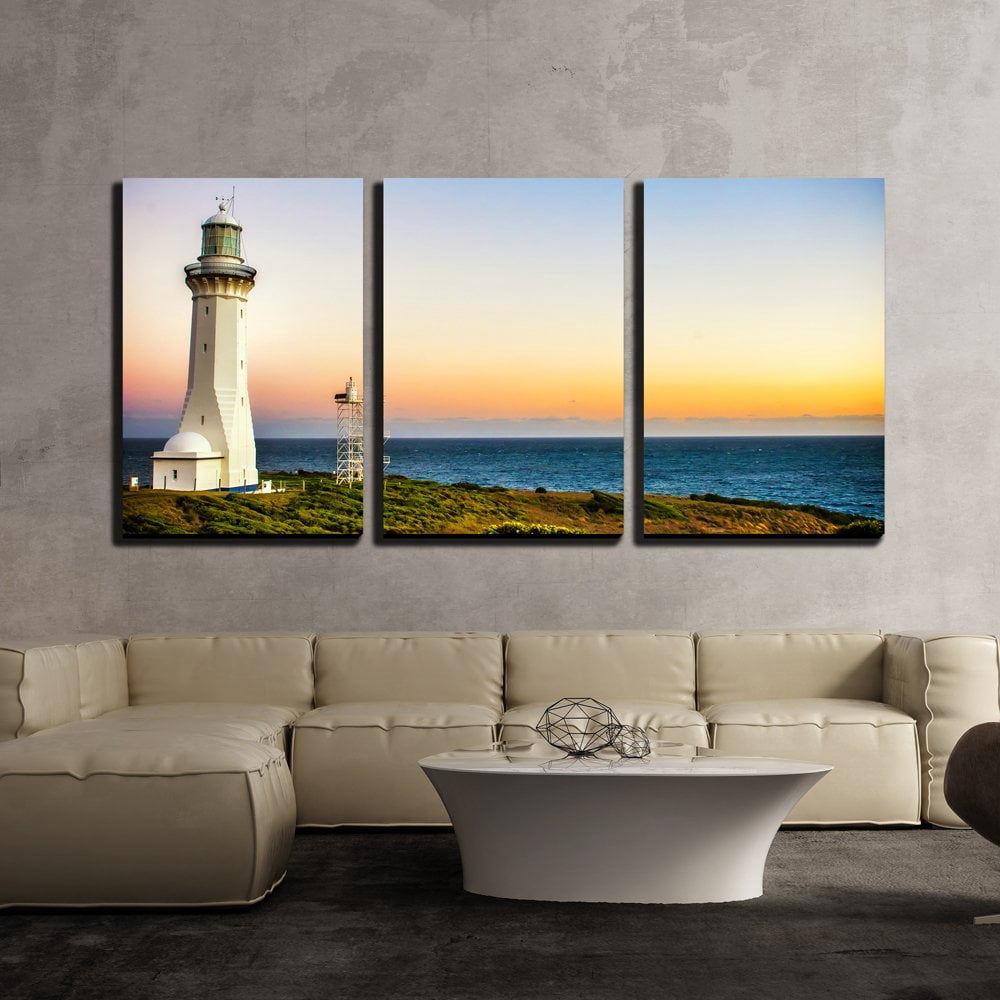wall26 - 3 Piece Canvas Wall Art - The Lighthouse in The Sunset ...