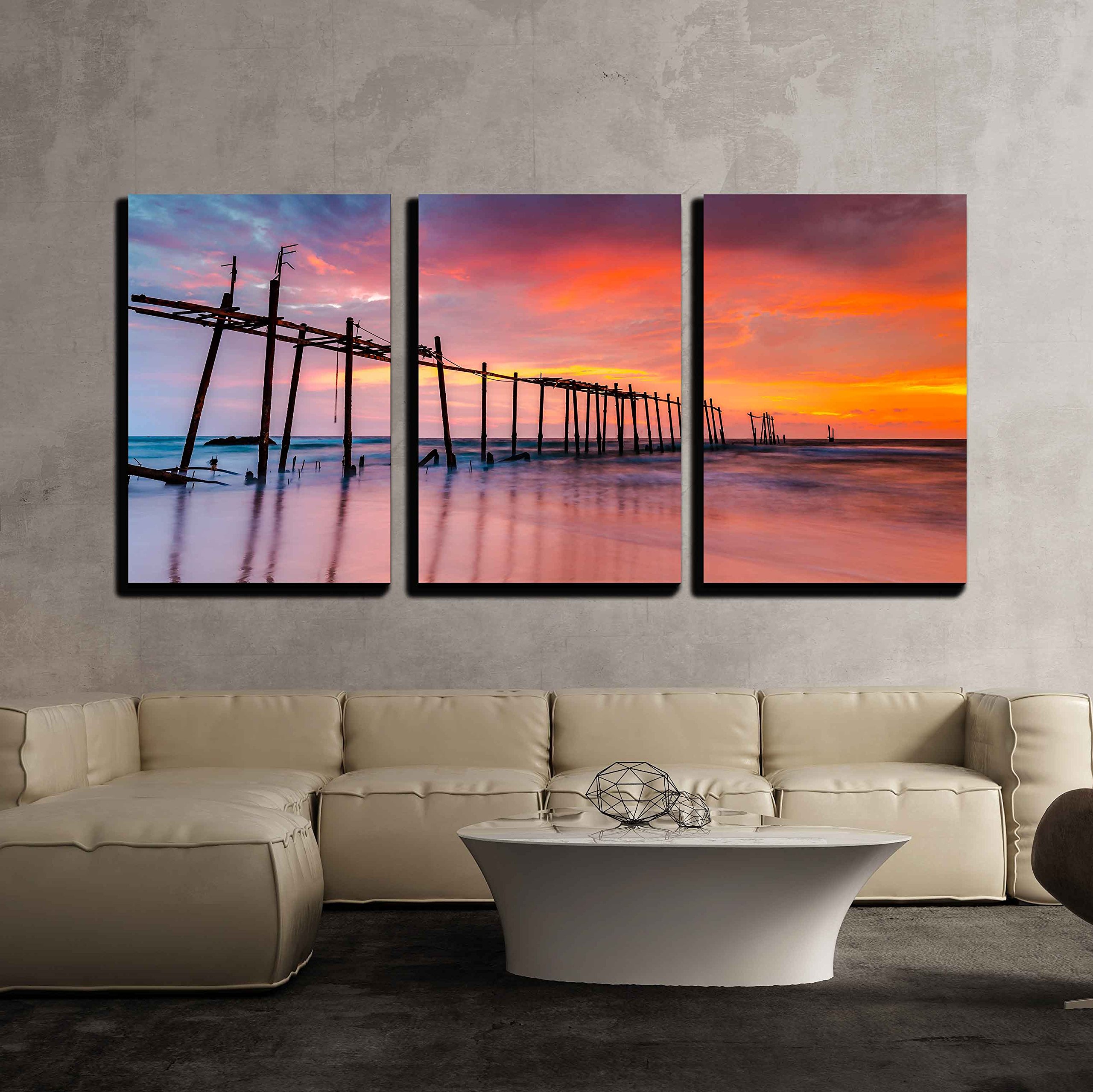 wall26 - 3 Piece Canvas Wall Art - The Old Wooden Bridge - Modern Home ...