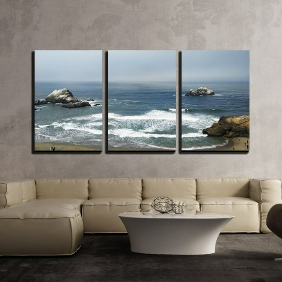 wall26 - 3 Piece Canvas Wall Art - Top View of Sea Shore - Modern Home Art Stretched and Framed Ready to Hang - 16"x24"x3 Panels