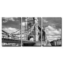 wall26 - 3 Piece Canvas Wall Art - Tower Bridge on River Thames, London, UK - High Dynamic Range HDR - Black and White - Modern Home Art Stretched and Framed Ready to Hang - 24"x36"x3 Panel