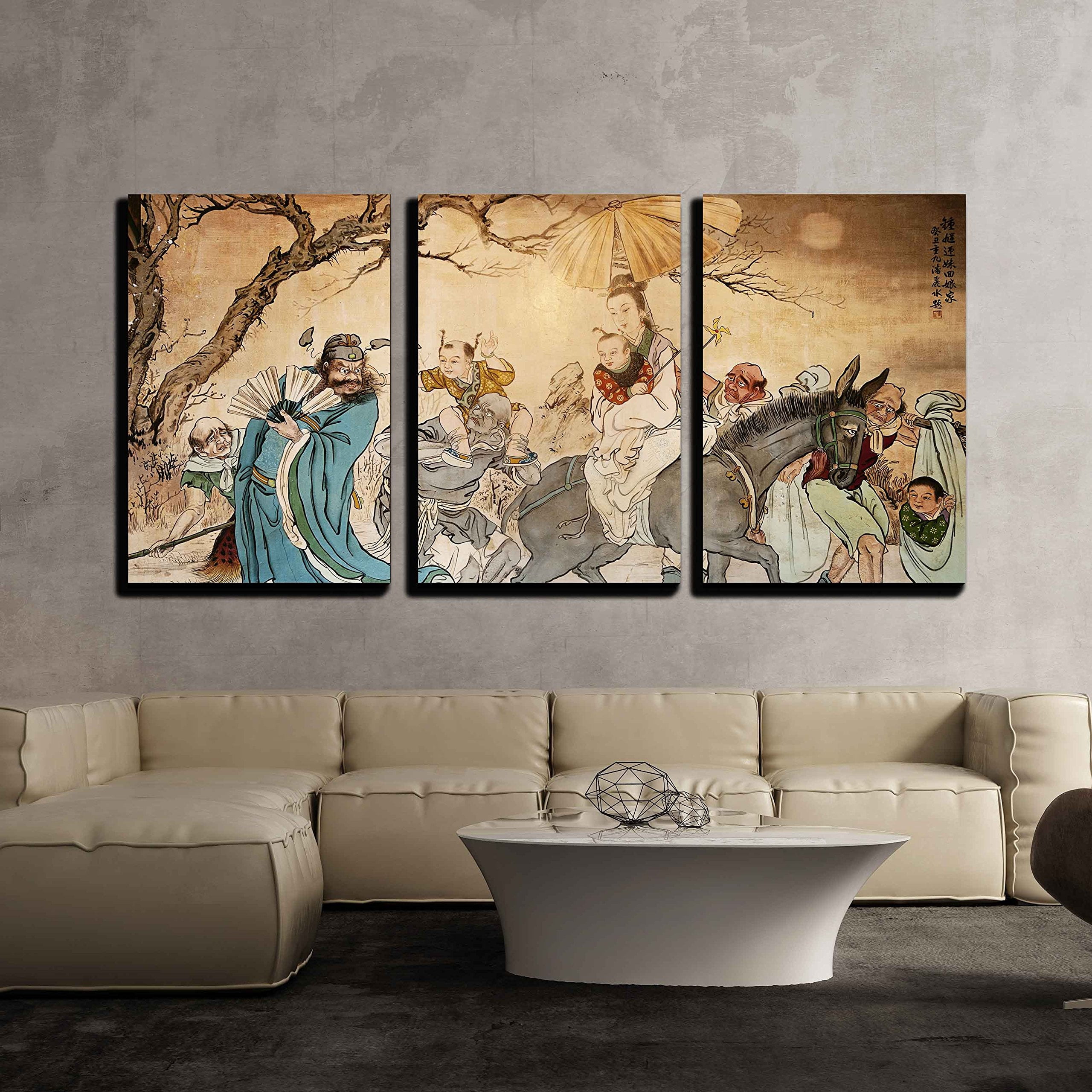 wall26 - 3 Piece Canvas Wall Art - Traditional Oriental Watercolor Ink ...