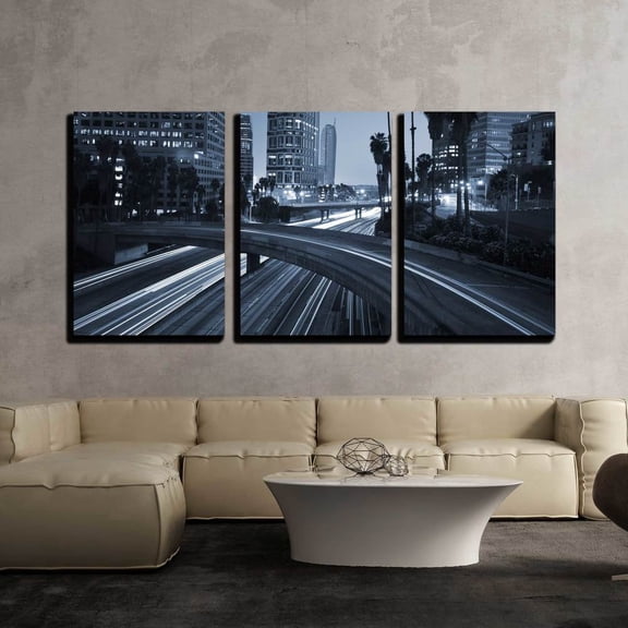 wall26 - 3 Piece Canvas Wall Art - Traffic Through Downtown Los Angeles - Modern Home Art Stretched and Framed Ready to Hang - 16"x24"x3 Panels