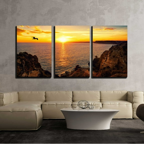 wall26 - 3 Piece Canvas Wall Art - Tranquil Sunset Scenery at The Ocean with The Sunlight Reflected on The Water - Modern Home Art Stretched and Framed Ready to Hang - 16"x24"x3 Panels