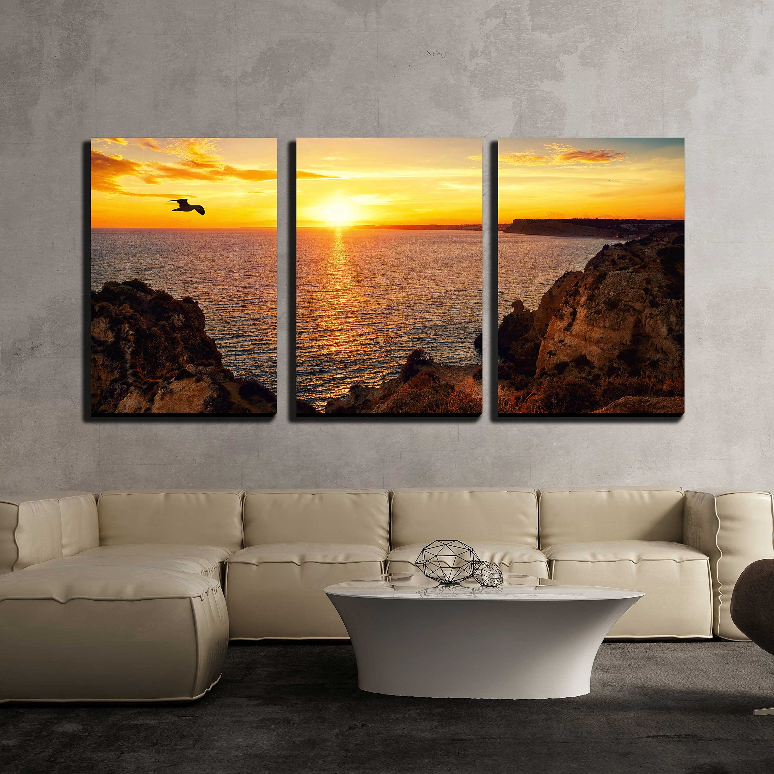 wall26 - 3 Piece Canvas Wall Art - Tranquil Sunset Scenery at The Ocean ...