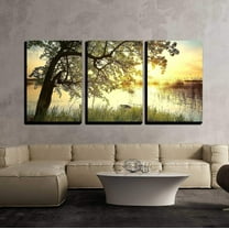 wall26 - 3 Piece Canvas Wall Art - Tree Near Lake During Sunset. Beautiful Natural Landscape - Modern Home Art Stretched and Framed Ready to Hang - 24"x36"x3 Panels
