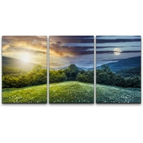 wall26 - 3 Piece Canvas Wall Art - Trees on Hillside of Mountain Range with Coniferous Forest and Flowers on Meadow - Modern Home Art Stretched and Framed Ready to Hang - 16"x24"x3 Panels