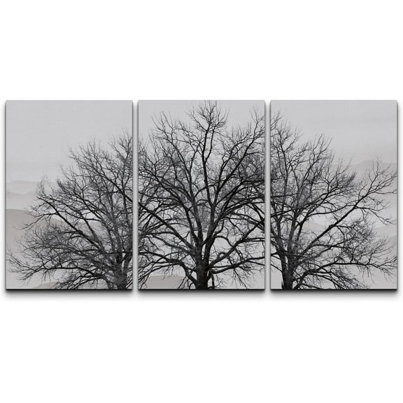 wall26 - 3 Piece Canvas Wall Art - Trees in Winter Gray Landscape - Modern Home Art Stretched and Framed Ready to Hang - 16"x24"x3 Panels