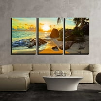 wall26 - 3 Piece Canvas Wall Art - Tropical Beach at Sunset - Nature Background - Modern Home Art Stretched and Framed Ready to Hang - 16"x24"x3 Panels