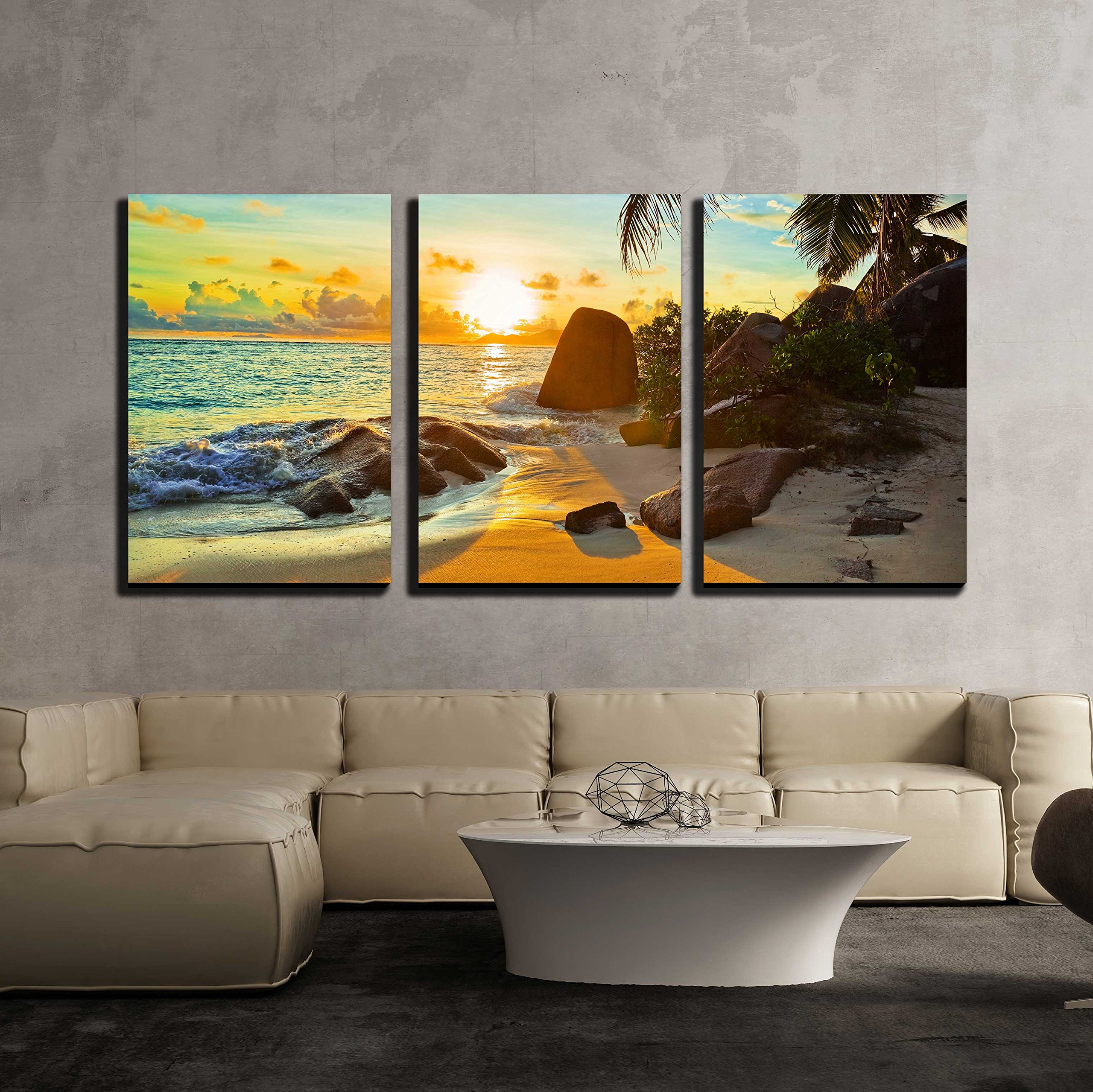 wall26 - 3 Piece Canvas Wall Art - Tropical Beach at Sunset - Nature Background - Modern Home Art Stretched and Framed Ready to Hang - 16&quot;x24&quot;x3 Panels - image 1 of 4