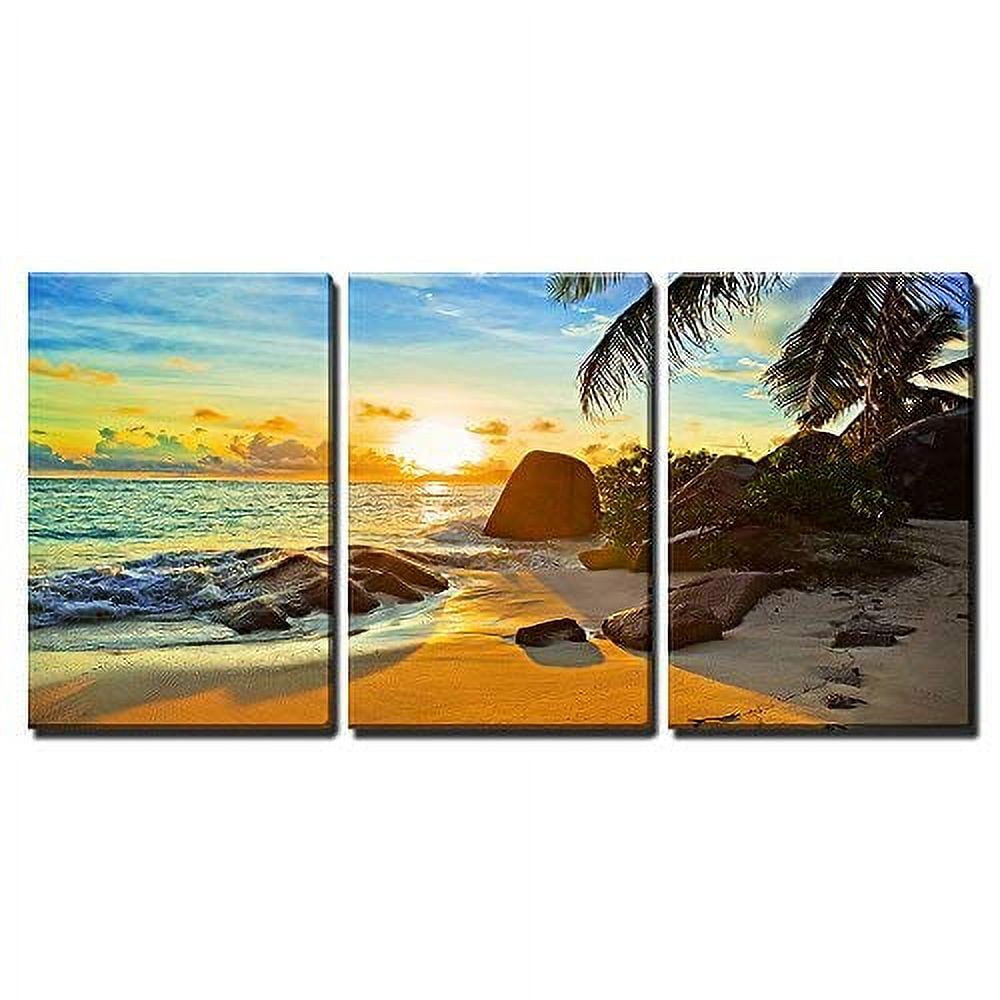 wall26 - 3 Piece Canvas Wall Art - Tropical Beach at Sunset - Nature ...