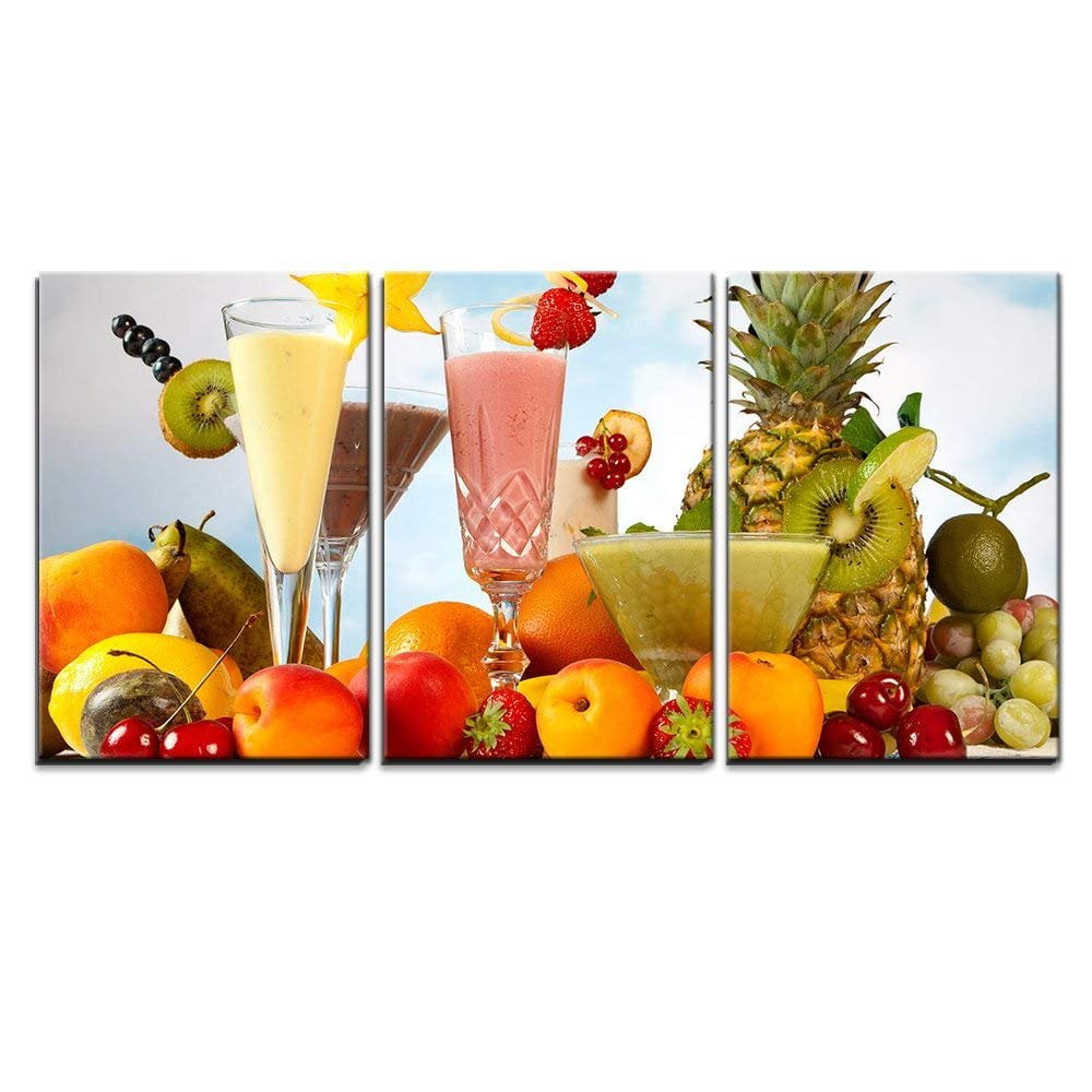 wall26 - 3 Piece Canvas Wall Art - Tropical Fruits Smoothies