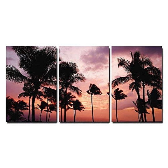 wall26 - 3 Piece Canvas Wall Art - Tropical Landscape with Palm Trees at Sunset - Modern Home Art Stretched and Framed Ready to Hang - 16"x24"x3 Panels
