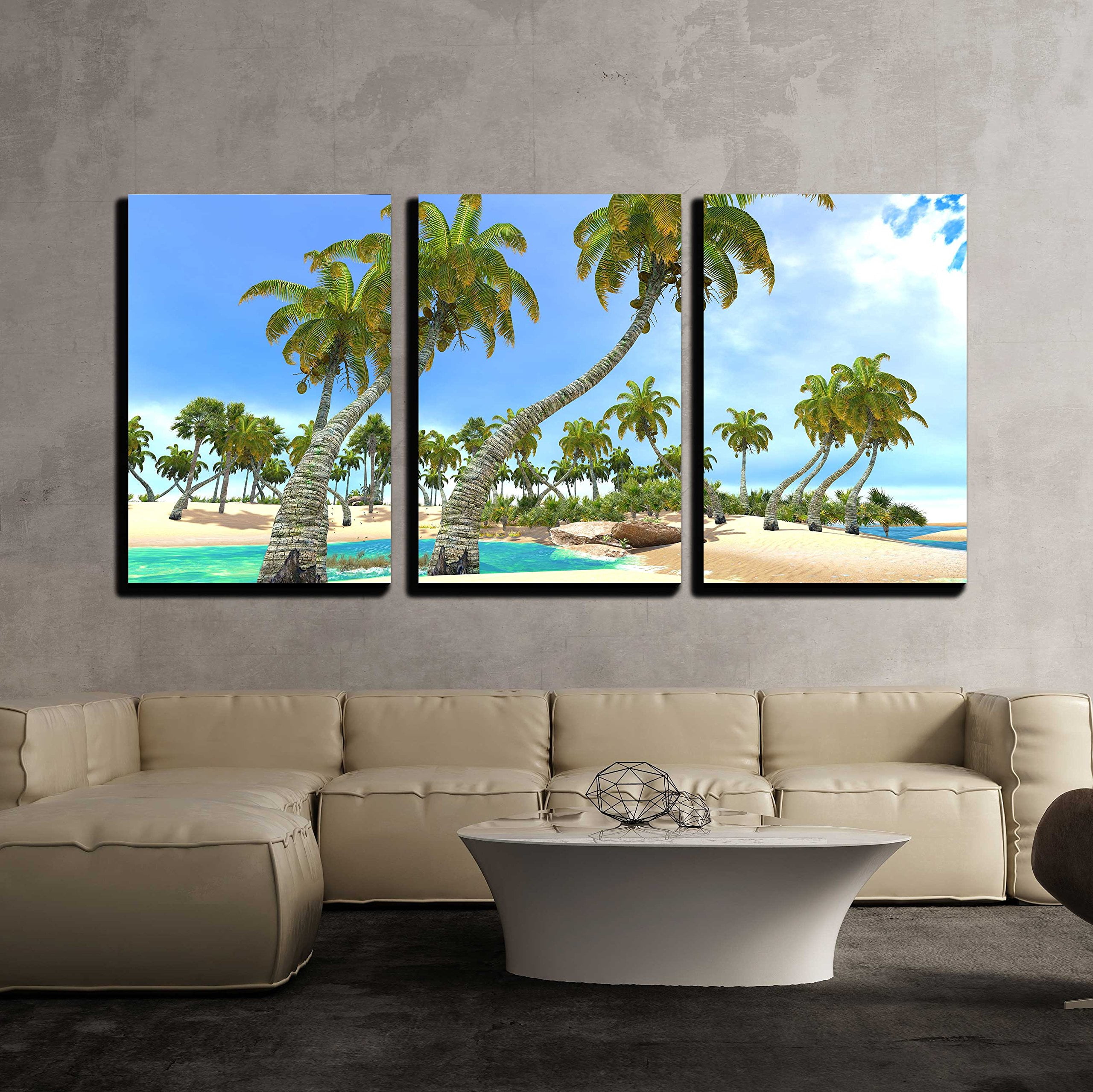 wall26 - 3 Piece Canvas Wall Art - Tropical Paradise Beach - Modern ...