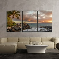 wall26 - 3 Piece Canvas Wall Art - Tropical Seascape with Palmtree and Clear Sea - Modern Home Art Stretched and Framed Ready to Hang - 24"x36"x3 Panels