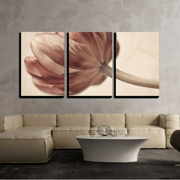 wall26 - 3 Piece Canvas Wall Art - Tulips Blossom in Retro Vintage Style Editing - Modern Home Art Stretched and Framed Ready to Hang - 16"x24"x3 Panels