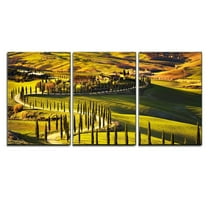 wall26 - 3 Piece Canvas Wall Art - Tuscany, Rural Sunset Landscape. Countryside Farm, Cypresses Trees, Green Field - Modern Home Art Stretched and Framed Ready to Hang - 16"x24"x3 Panels