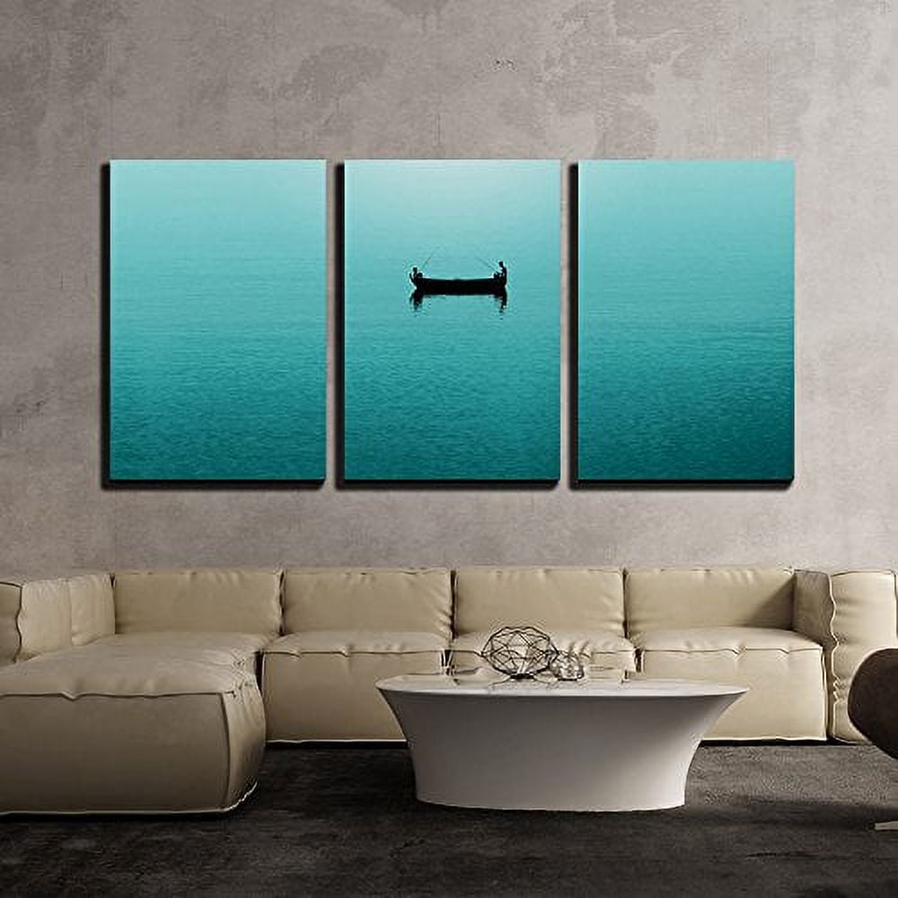 wall26 3 Piece Canvas Wall Art Two Persons Fishing in a Boat on