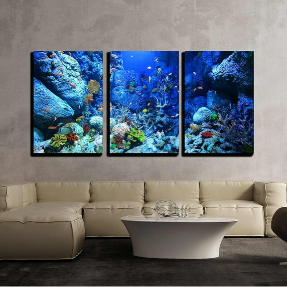 wall26 - 3 Piece Canvas Wall Art - Underwater World - Modern Home Art Stretched and Framed Ready to Hang - 24"x36"x3 Panels