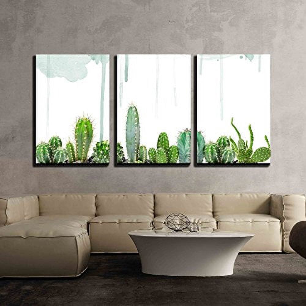 wall26 - 3 Piece Canvas Wall Art - Various Cacti on Watercolor ...
