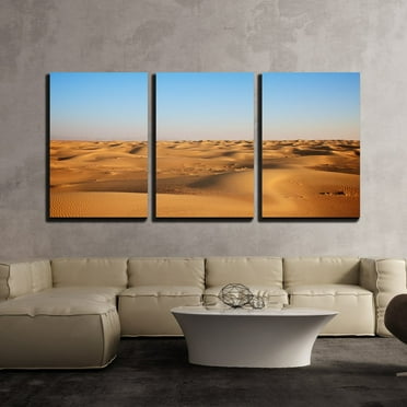 wall26 - 3 Piece Canvas Wall Art - Vast Scene of Yellow Desert and Blue Sky - Modern Home Art Stretched and Framed Ready to Hang - 16&quot;x24&quot;x3 Panels