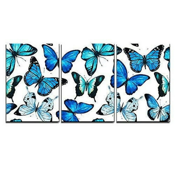wall26 - 3 Piece Canvas Wall Art - Vector - Beautiful Vector Pattern with Nice Watercolor Butterflies - Modern Home Art Stretched and Framed Ready to Hang - 24"x36"x3 Panels