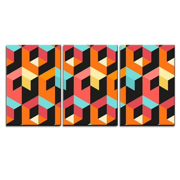 wall26 - 3 Piece Canvas Wall Art - Vector - Seamless Geometric Pattern. Abstract Geometric Background Design - Modern Home Art Stretched and Framed Ready to Hang - 16"x24"x3 Panels