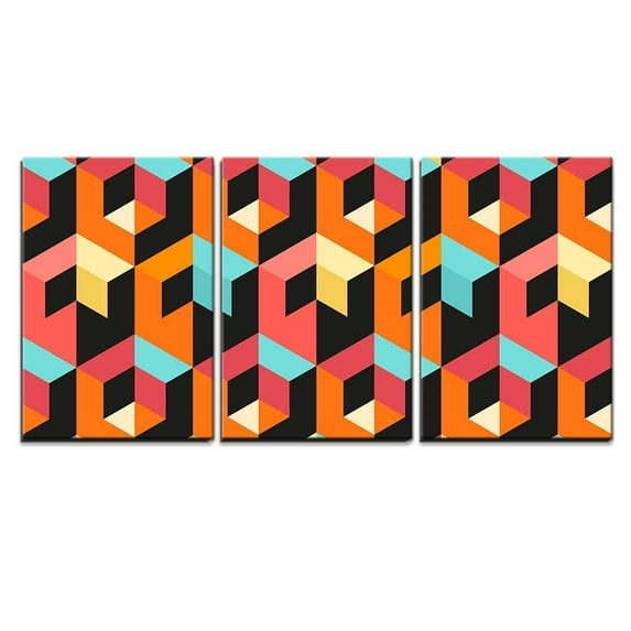 wall26 - 3 Piece Canvas Wall Art - Vector - Seamless Geometric Pattern. Abstract Geometric Background Design - Modern Home Art Stretched and Framed Ready to Hang - 24"x36"x3 Panels