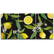 wall26 - 3 Piece Canvas Wall Art - Vector - Seamless Pattern. Lemon Fruits Background. Floral Pattern - Modern Home Art Stretched and Framed Ready to Hang - 16"x24"x3 Panels