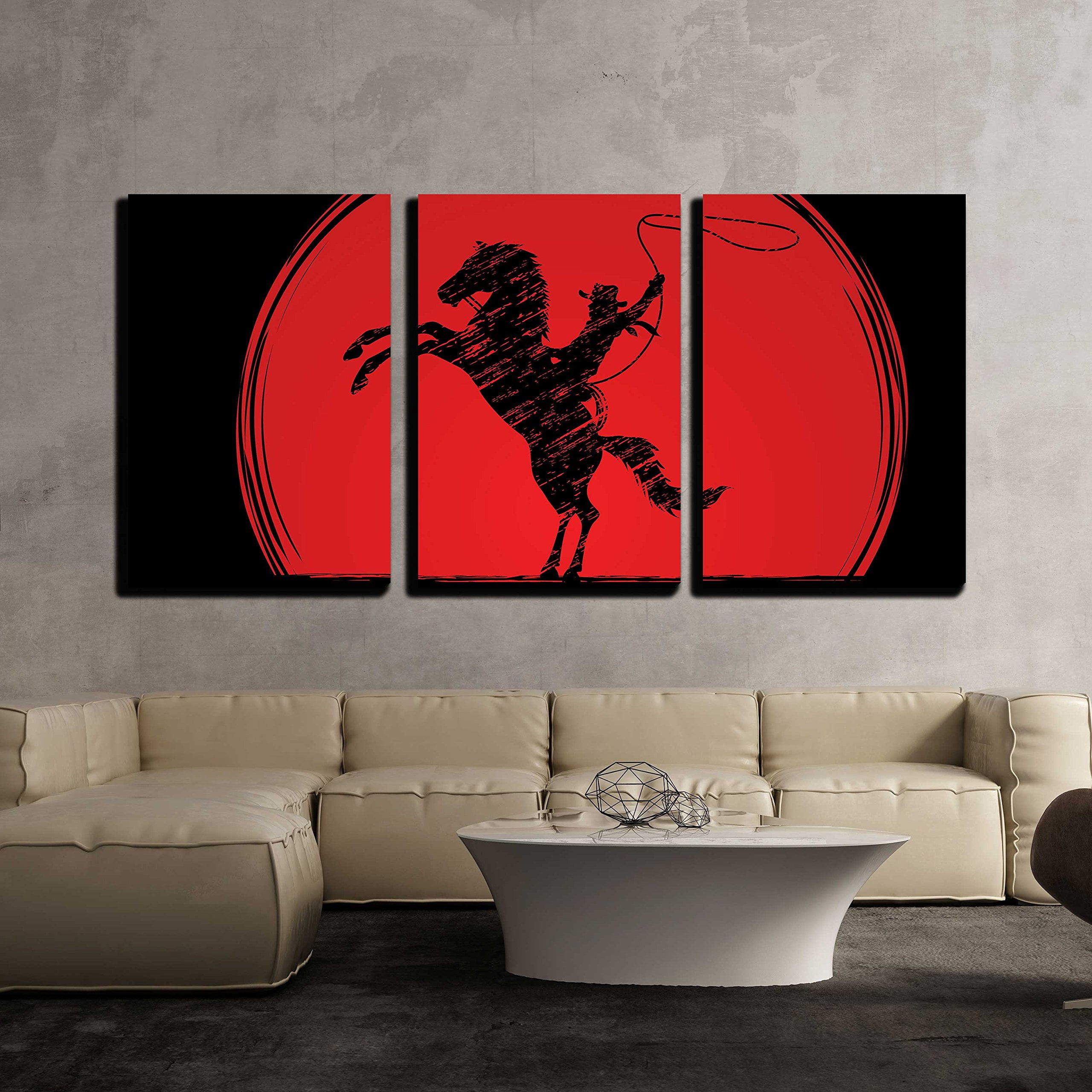 Cowboy Rope Stretched wall26 - 3 Piece Canvas Wall Art - Vector - Silhouette, Cowboy on ...