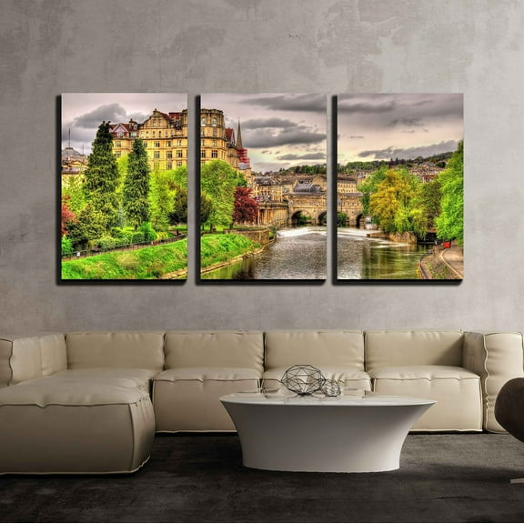 wall26 - 3 Piece Canvas Wall Art - View of Bath Town Over The River Avon - England - Modern Home Art Stretched and Framed Ready to Hang - 24"x36"x3 Panels