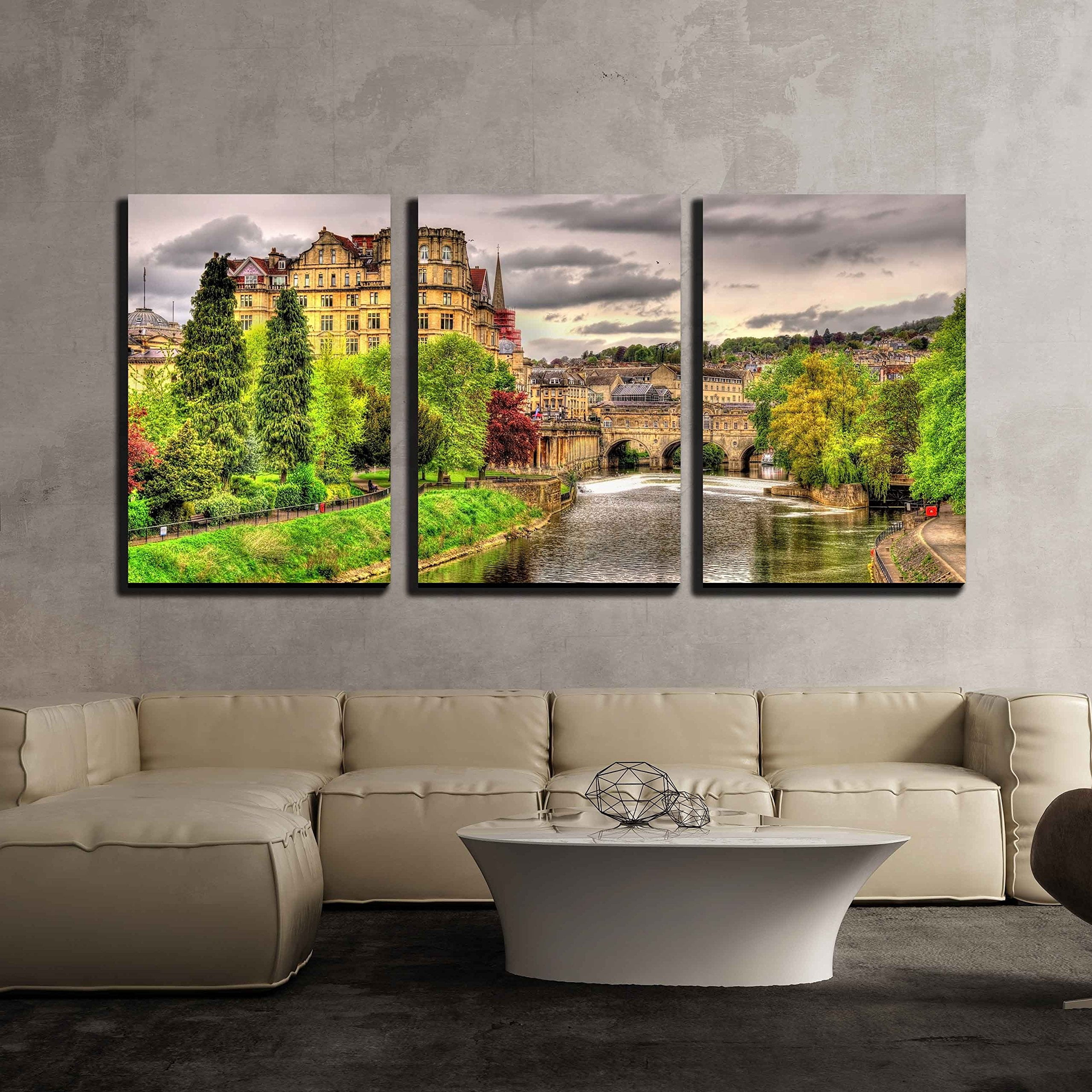 wall26 - 3 Piece Canvas Wall Art - View of Bath Town Over The River ...