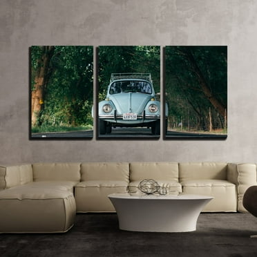 wall26 - 3 Piece Canvas Wall Art - Vintage Car Driving The a Lane with Trees - Modern Home Art Stretched and Framed Ready to Hang - 24&quot;x36&quot;x3 Panels