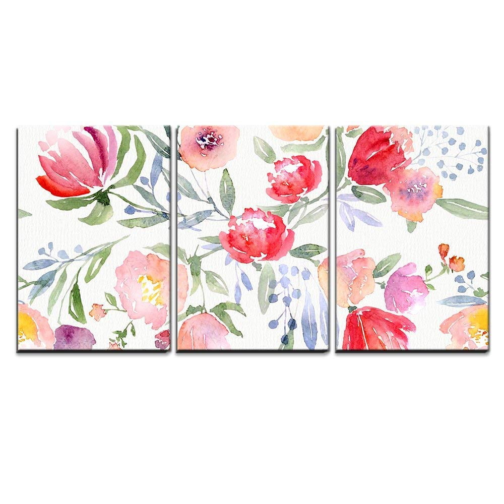 wall26 - 3 Piece Canvas Wall Art - Watercolor Floral Botanical Pattern ...