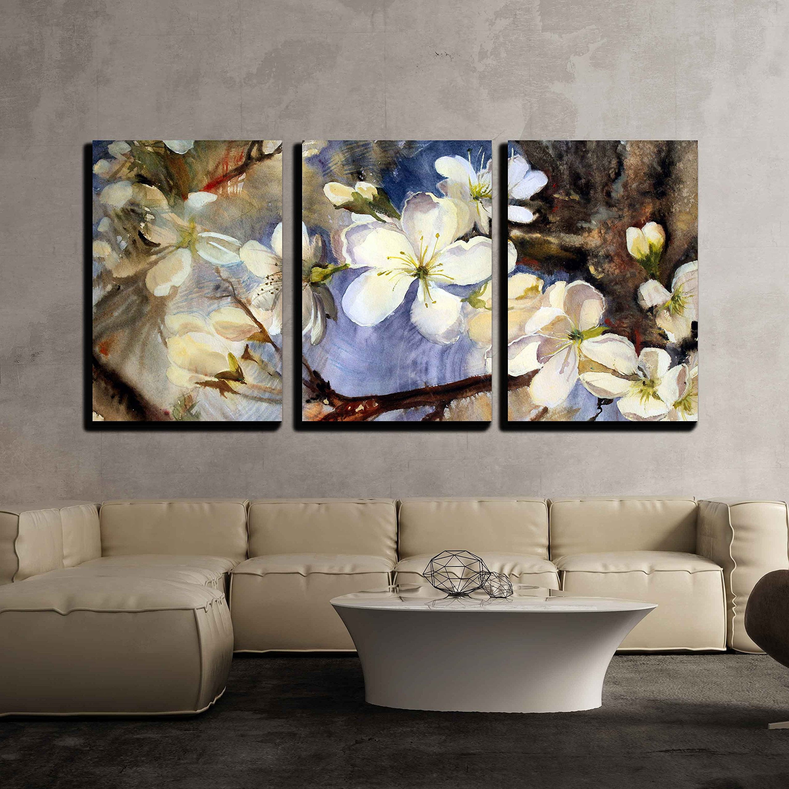 wall26 - 3 Piece Canvas Art - Watercolor Spring Tree Branches with ...