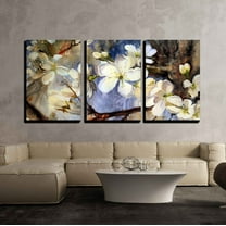 wall26 - 3 Piece Canvas Wall Art - Watercolor Painting of The Blooming Spring Tree Branches with White Flowers - Modern Home Art Stretched and Framed Ready to Hang - 24"x36"x3 Panels