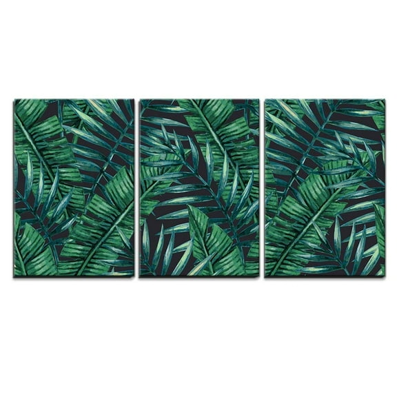 wall26 - 3 Piece Canvas Wall Art - Watercolor Tropical Palm Leaves Seamless Pattern. Vector Illustration. - Modern Home Art Stretched and Framed Ready to Hang - 16"x24"x3 Panels