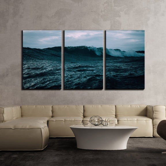 wall26 - 3 Piece Canvas Wall Art - Waves on The Sea - Modern Home Art Stretched and Framed Ready to Hang - 16"x24"x3 Panels